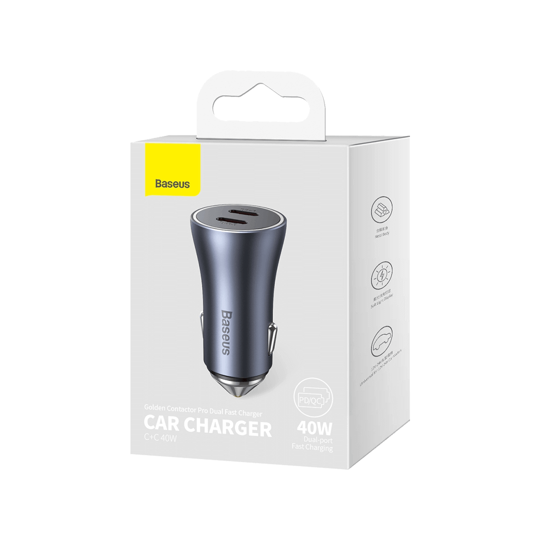 Baseus Golden Contact Pro Dual USB-C Quick Charger Car Charger 40W - Fast Charging for Two Devices - Image 7
