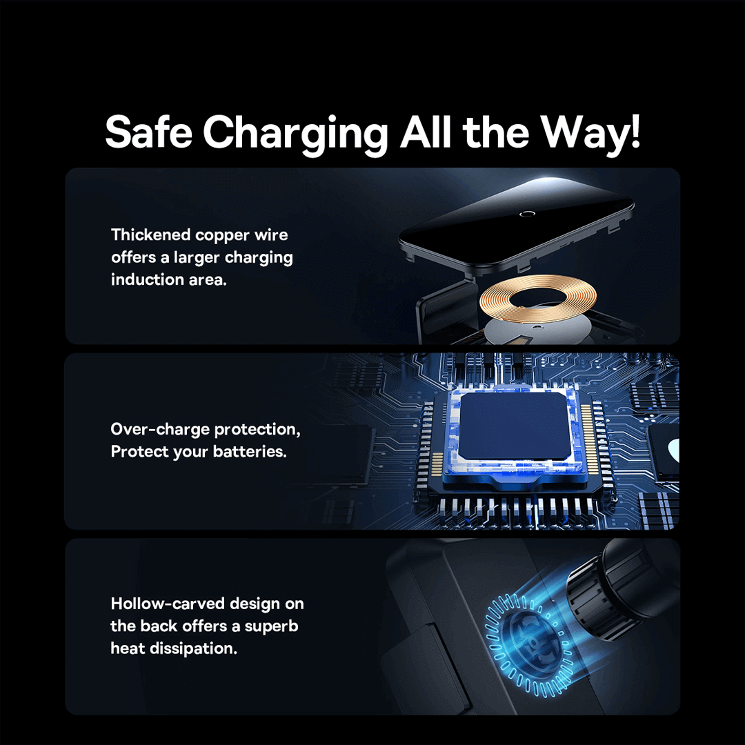 Baseus Halo Electric Wireless Charging Car Mount 15W | Auto-Clamping Air Vent Phone Holder, RGB Light, Type-C Input - Image 7