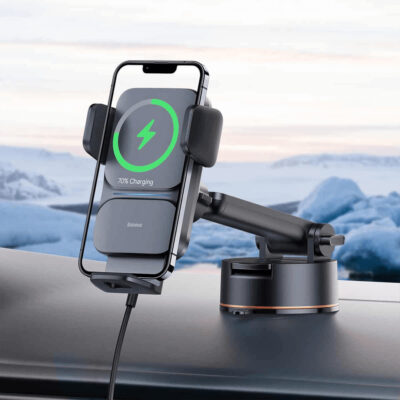 Baseus Smart Sensor Wireless Charging Car Mount 15W | Auto-Clamping Phone Holder, Strong Suction Cup, Type-C Input