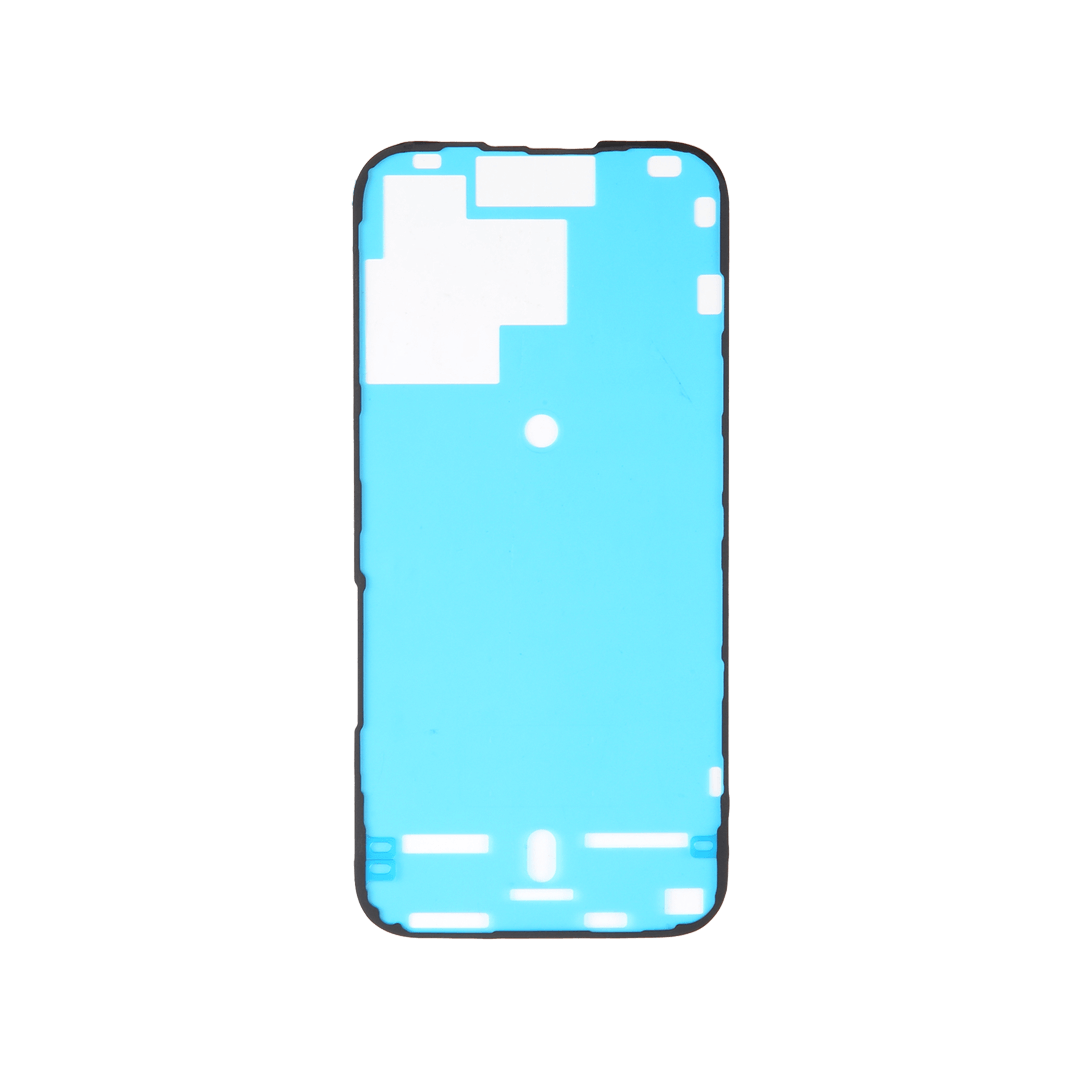 iPhone 15 Pro pre-cut screen adhesive on its blue protective liner