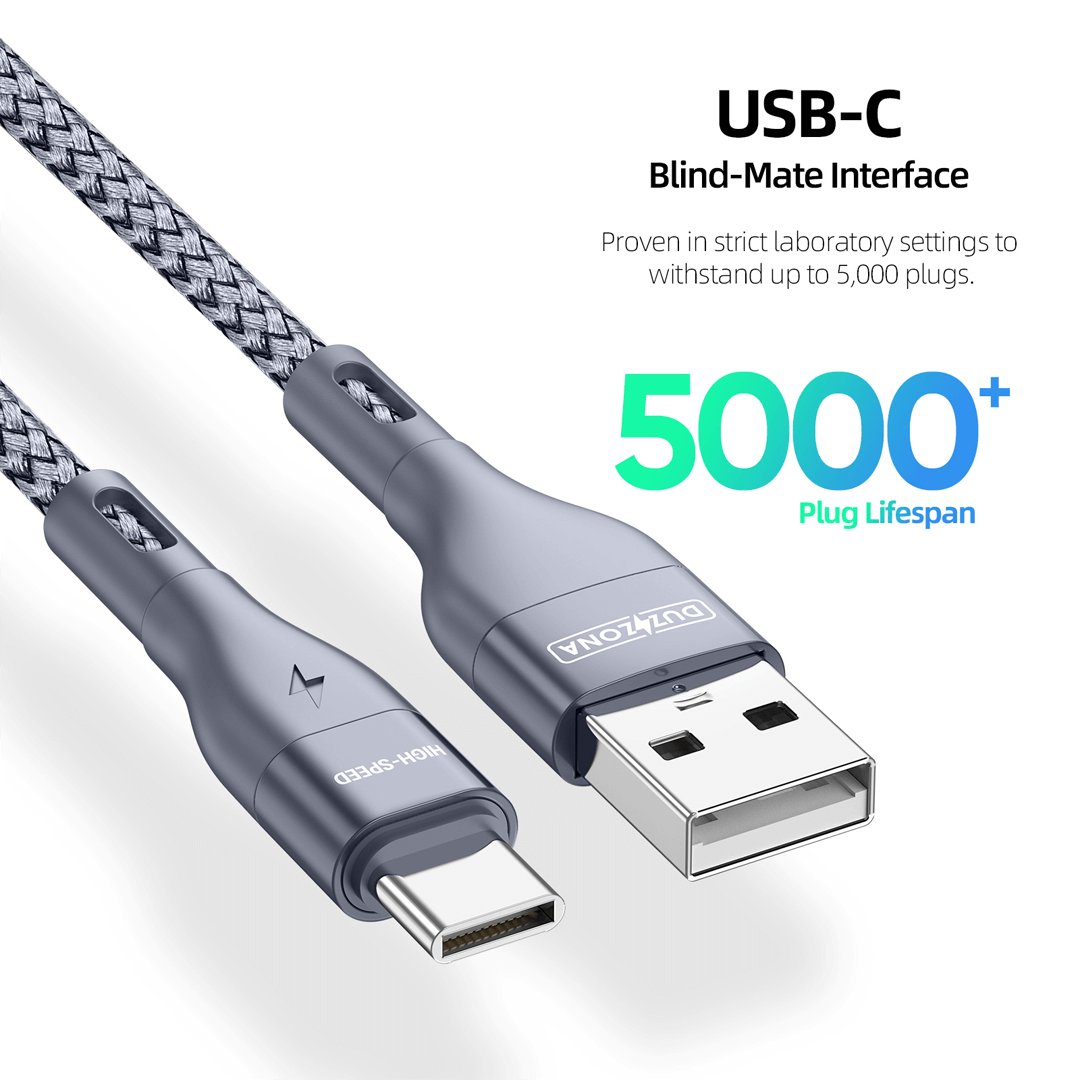 USB-A to USB-C Braided Fast Charging / Data Sync Cable - 2m | A8 by Duzzona - Image 2