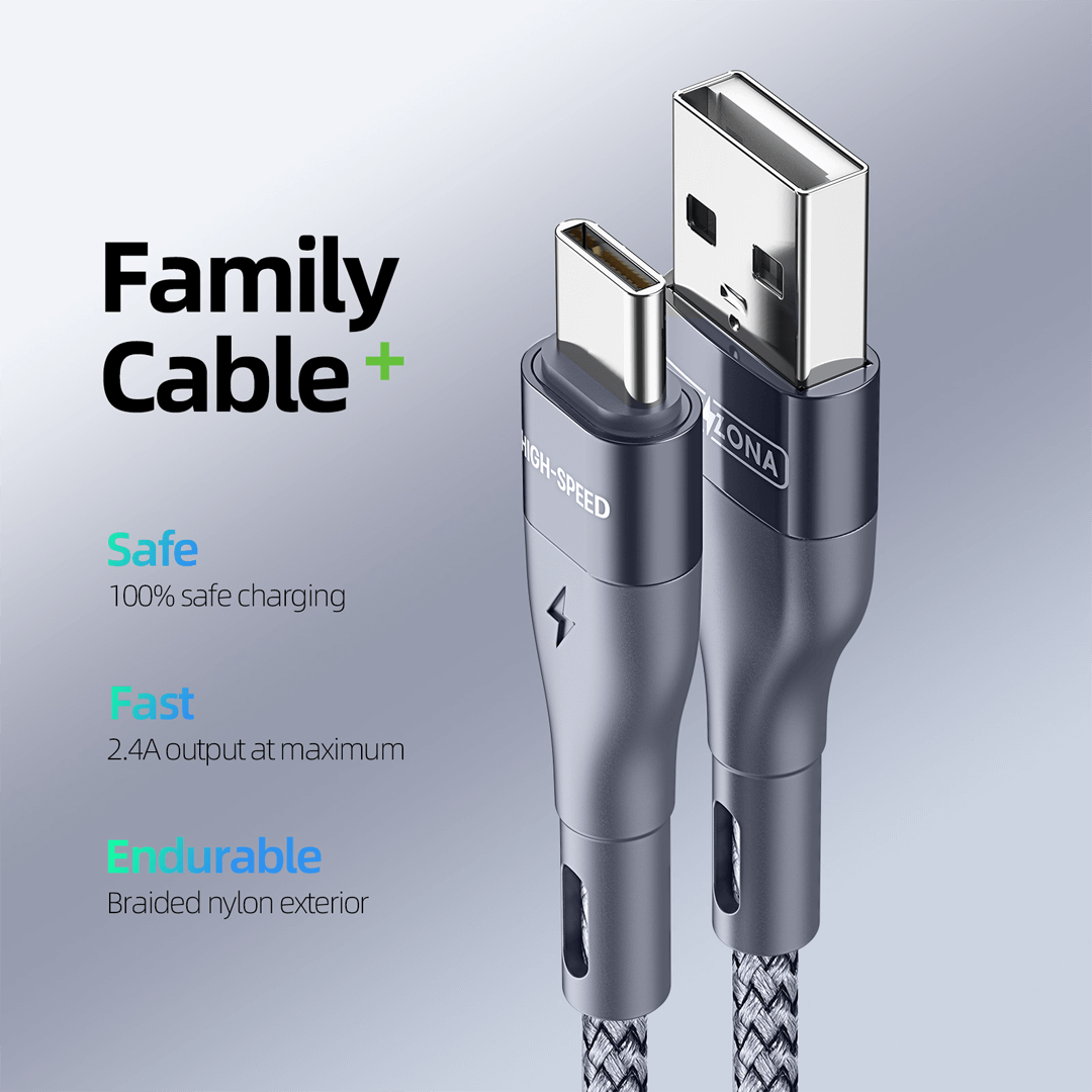USB-A to USB-C Braided Fast Charging / Data Sync Cable - 2m | A8 by Duzzona - Image 3