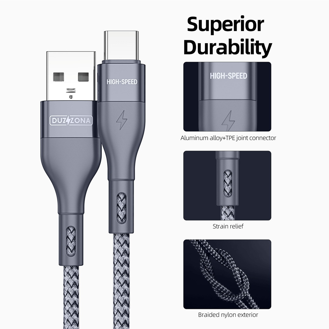 USB-A to USB-C Braided Fast Charging / Data Sync Cable - 2m | A8 by Duzzona - Image 4