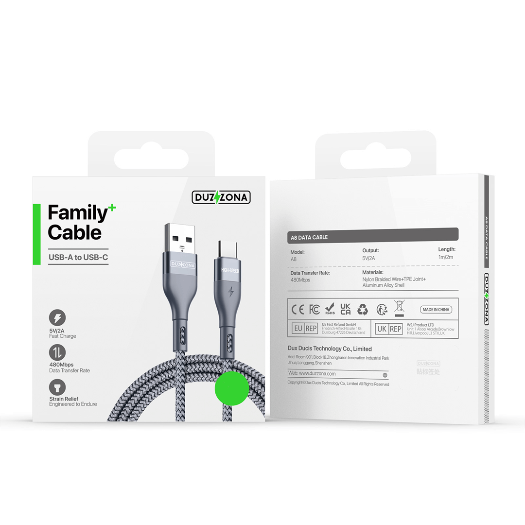 USB-A to USB-C Braided Fast Charging / Data Sync Cable - 2m | A8 by Duzzona - Image 10