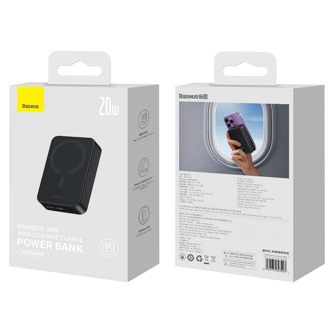 Baseus Magnetic Mini Wireless Power Bank 20000mAh - Black - Image 7