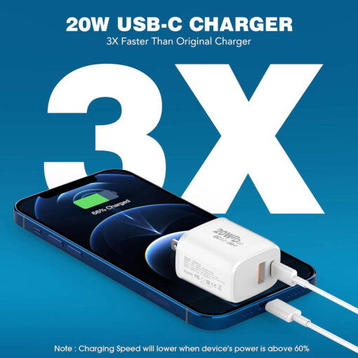 20W Dual-Port Fast Charger / USB-C PD and USB-A QC 3.0 - A2008-02 - Image 3