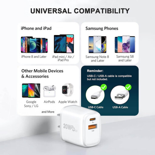 20W Dual-Port Fast Charger / USB-C PD and USB-A QC 3.0 - A2008-02 - Image 4