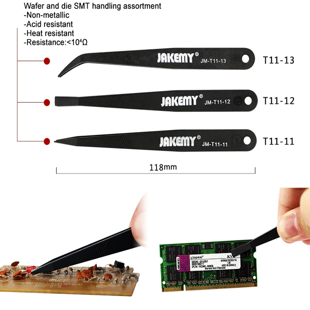 Anti-Static Precision Tweezers Set for Electronics Repair - Jakemy JM-T11 - Image 3