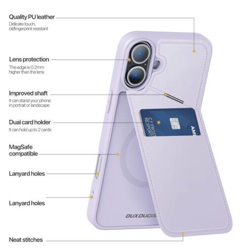 iPhone 16 Plus 3 in 1 Magnetic Charging Wallet Case with Stand - Purple | Rafi II Series by Dux Ducis - Image 4