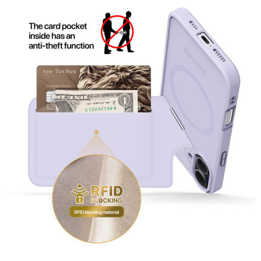 iPhone 16 Plus 3 in 1 Magnetic Charging Wallet Case with Stand - Purple | Rafi II Series by Dux Ducis - Image 8