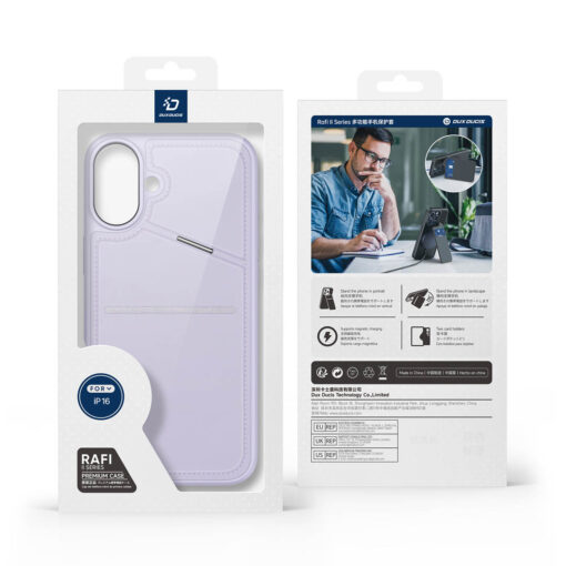 iPhone 16 Plus 3 in 1 Magnetic Charging Wallet Case with Stand - Purple | Rafi II Series by Dux Ducis - Image 14