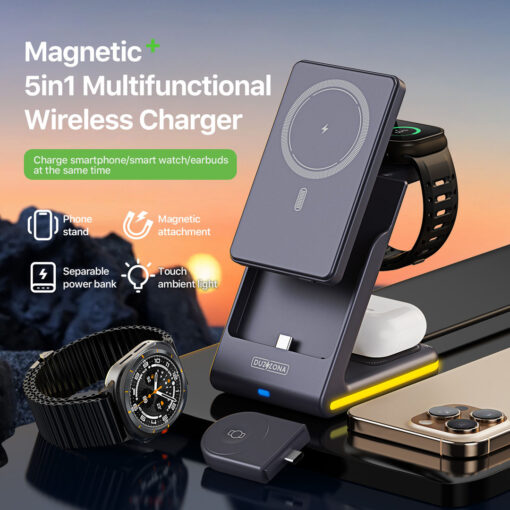 3-in-1 Magnetic Wireless Charging Station with Detachable Power Bank W24 by Duzzona - Image 3