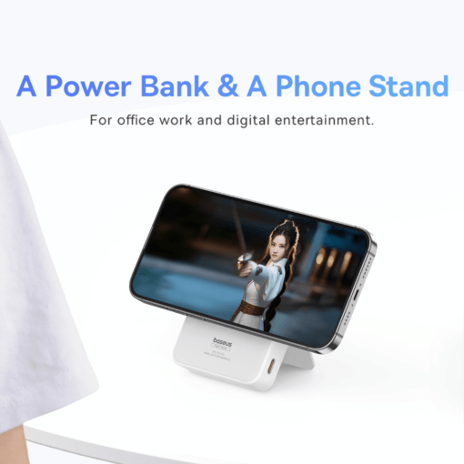 Baseus MagPro Magnetic Power Bank 20W 5000mAh with Stand - White - Image 3