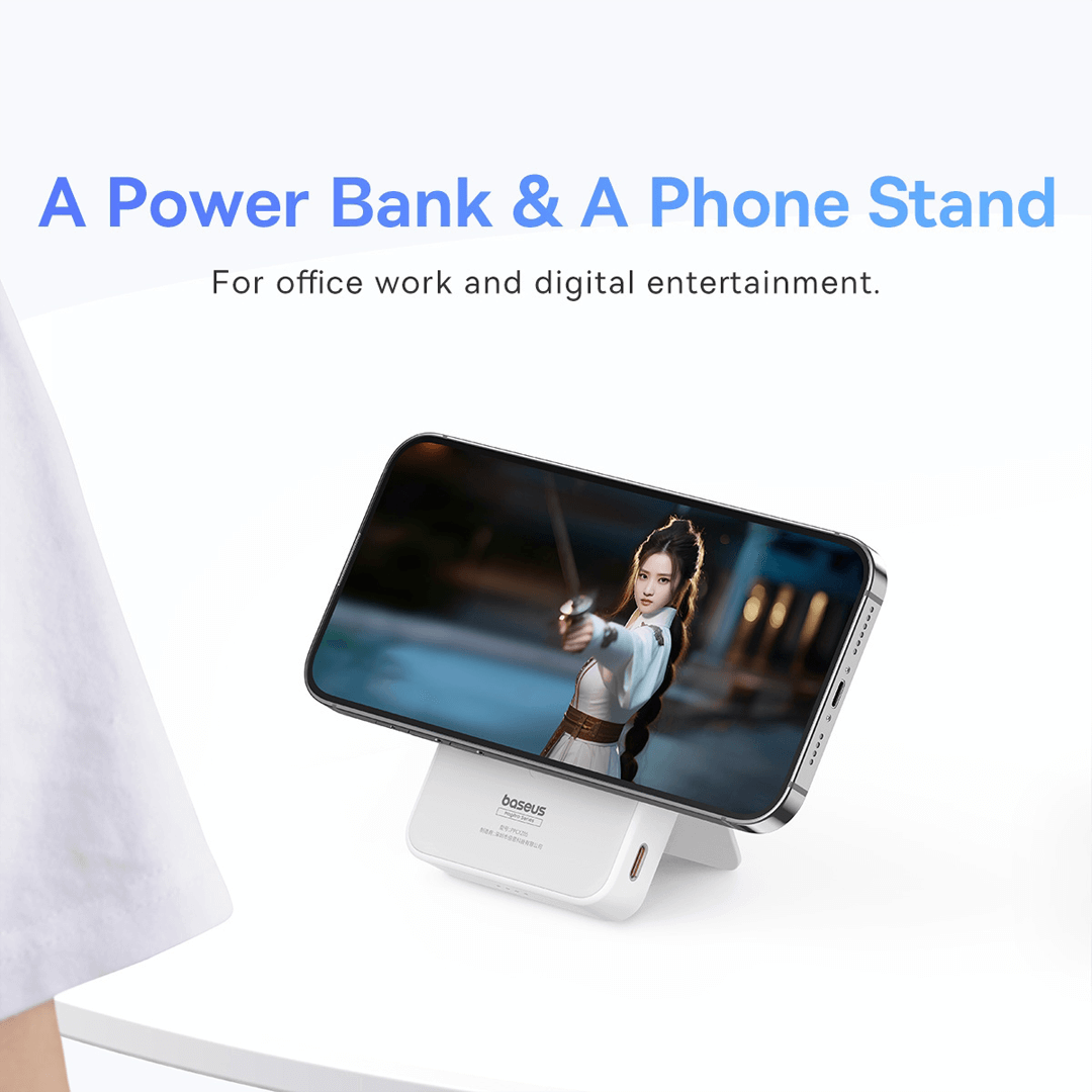 Baseus MagPro Magnetic Power Bank 20W 5000mAh with Stand - White - Image 3