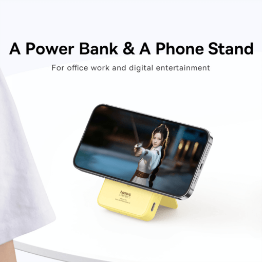 Baseus MagPro Magnetic Power Bank 20W 5000mAh with Stand - Lemon Yellow - Image 3