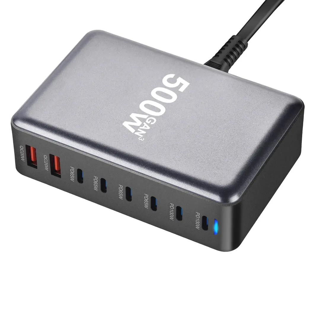 500W GaN³ Multi Port USB Charger - Grey - Image 4