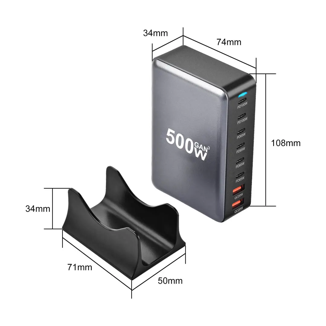 500W GaN³ Multi Port USB Charger - Grey - Image 7