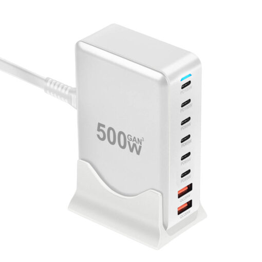 500W GaN³ Multi-Port Charging Station and Desktop USB-C Charger - 6x Type-C, 2x USB, Fast Charging Hub - White - Image 7