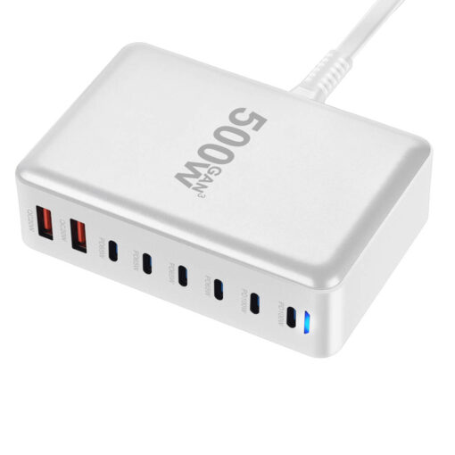 500W GaN³ Multi-Port Charging Station and Desktop USB-C Charger - 6x Type-C, 2x USB, Fast Charging Hub - White - Image 6
