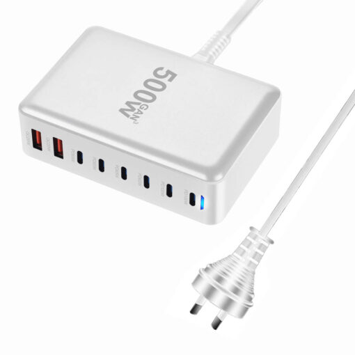 500W GaN³ Multi-Port Charging Station and Desktop USB-C Charger - 6x Type-C, 2x USB, Fast Charging Hub - White - Image 4
