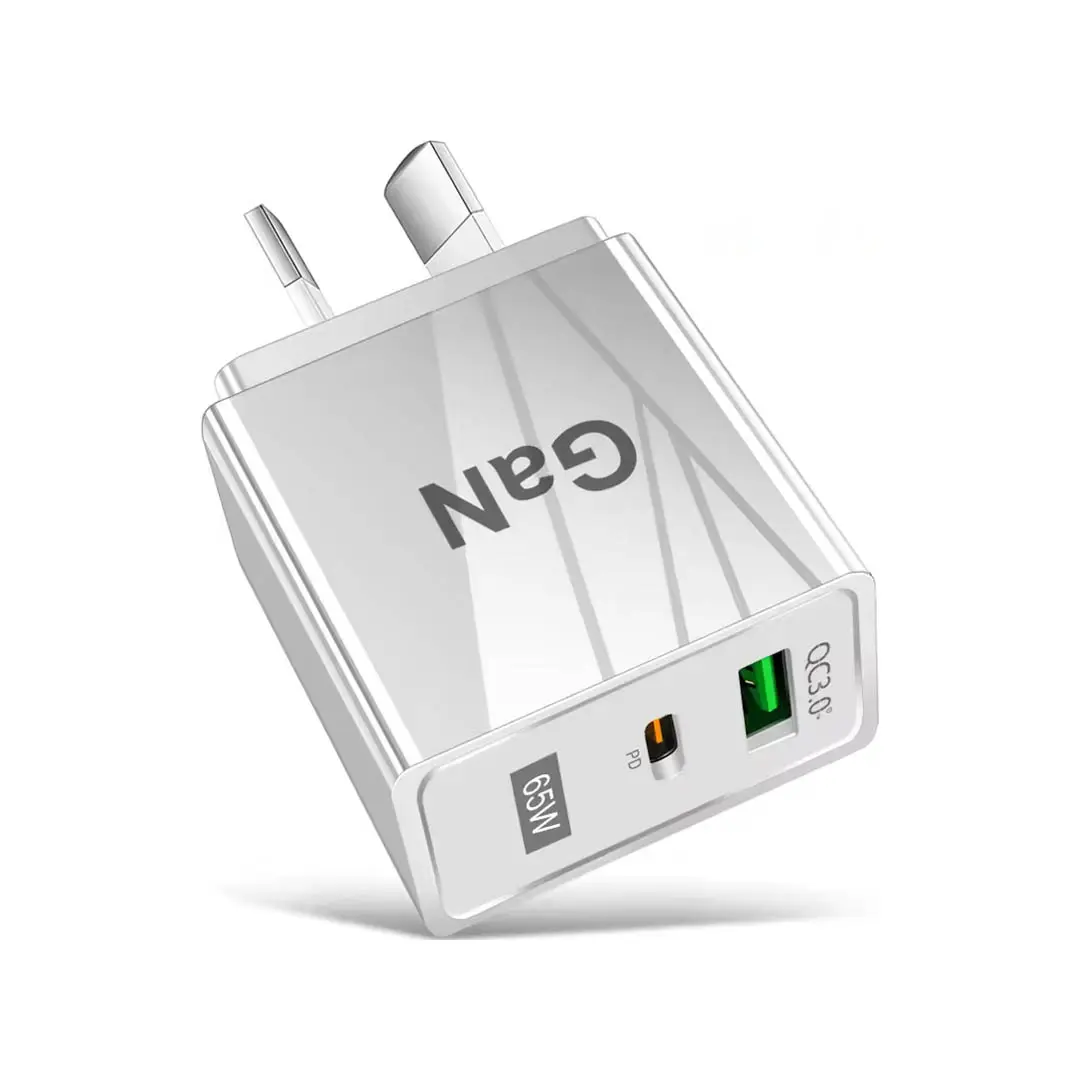 65W Dual-Port USB-C PD and USB-A QC3.0 Fast Charger - BK376-GaN