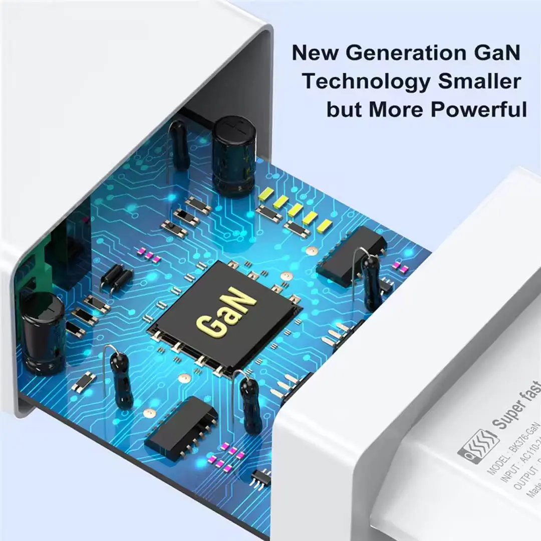 65W Dual-Port USB-C PD and USB-A QC3.0 Fast Charger - BK376-GaN - Image 3