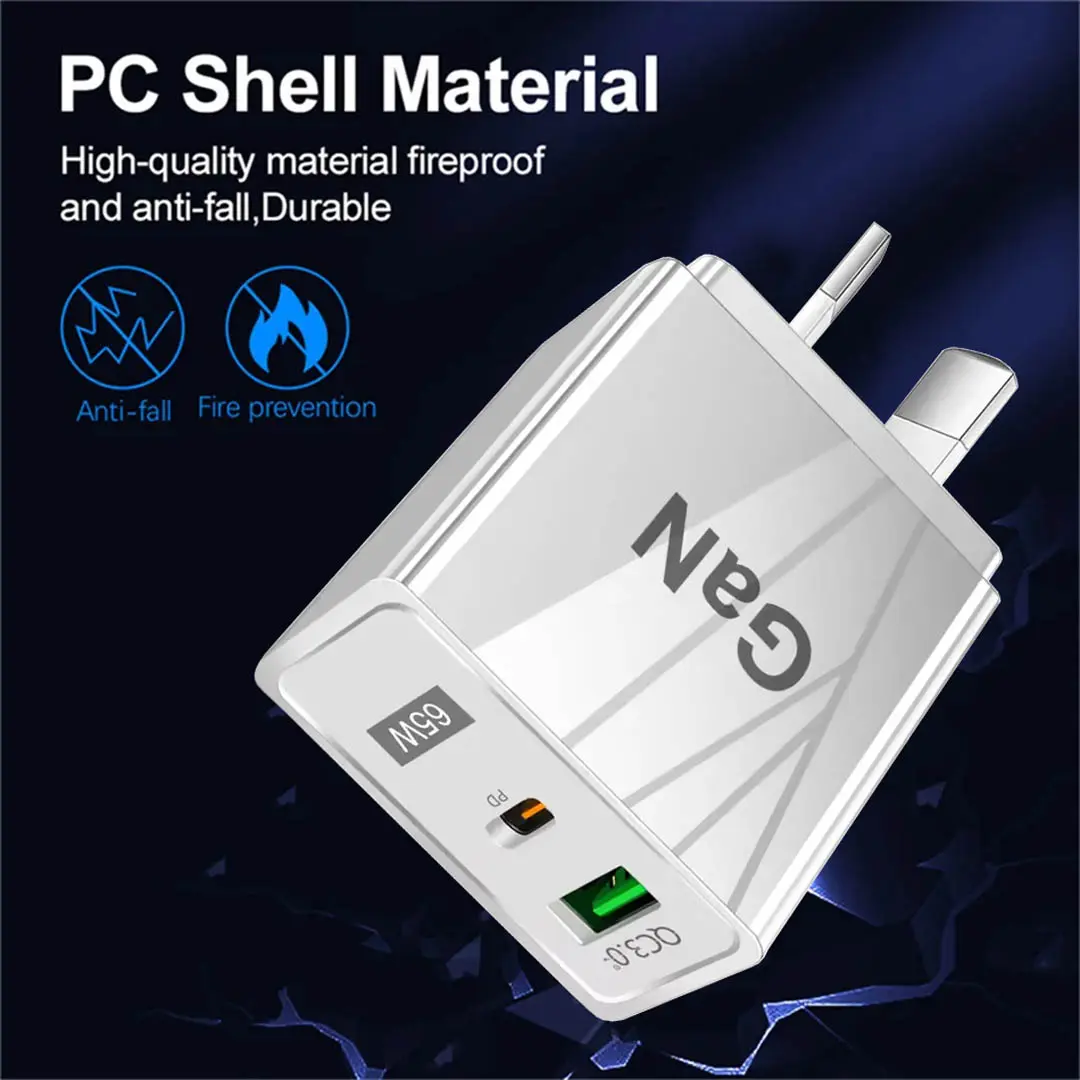 65W Dual-Port USB-C PD and USB-A QC3.0 Fast Charger - BK376-GaN - Image 4