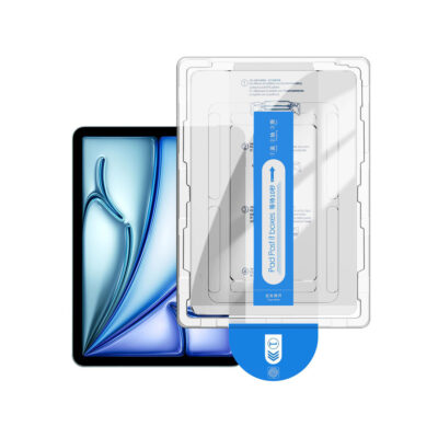 iPad Air 11-inch screen protector with alignment tool, tempered glass front view