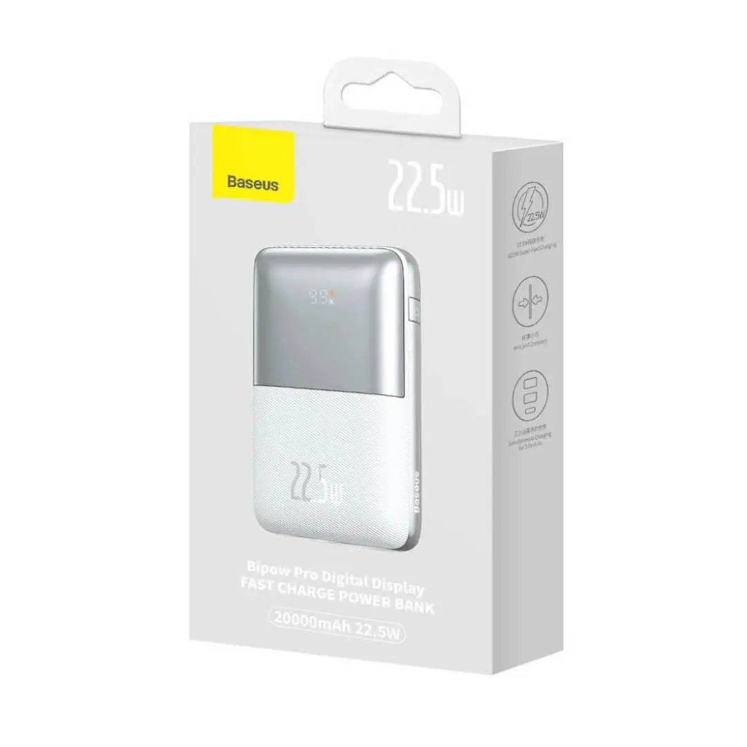 Baseus Bipow Pro 20,000mAh 22.5W Fast Charge Power Bank with Digital Display - White - Image 5