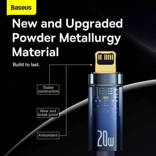 Baseus Explorer Series Auto Power-Off Type-C to Lightning Cable | 20W PD Fast Charge for iPhone/iPad, 480Mbps Data (1M, Black) - Image 2