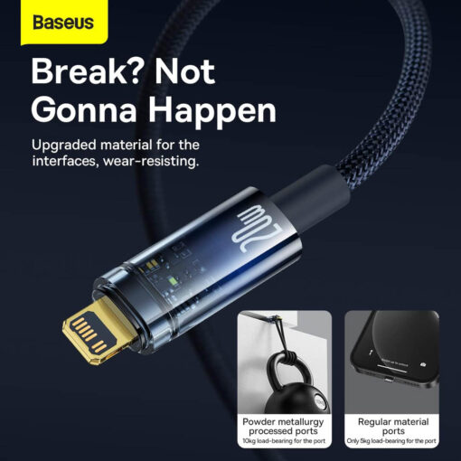 Baseus Explorer Series Auto Power-Off Type-C to Lightning Cable | 20W PD Fast Charge for iPhone/iPad, 480Mbps Data (1M, Black) - Image 3