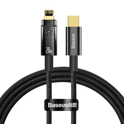 Baseus Explorer Series Auto Power-Off Type-C to Lightning Cable | 20W PD Fast Charge for iPhone/iPad, 480Mbps Data (1M, Black)