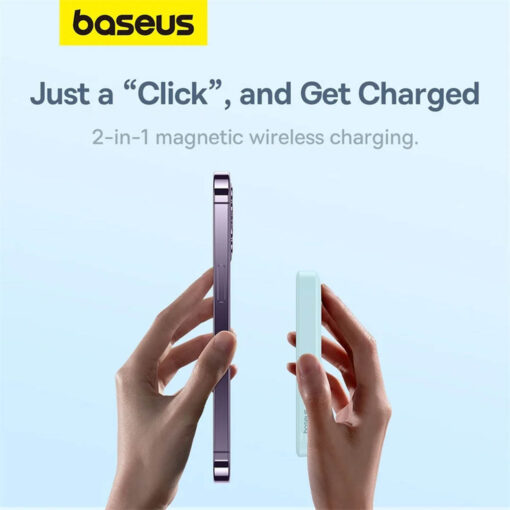 Baseus Magnetic Mini Wireless Portable Charger - 6000mAh, Fast Charge, Compact Design - Blue - Image 3