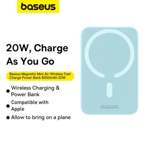 Baseus Magnetic Mini Wireless Portable Charger - 6000mAh, Fast Charge, Compact Design - Blue - Image 4