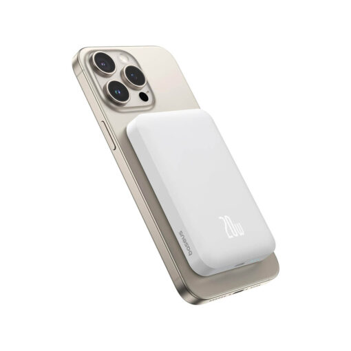 Baseus Magnetic Mini Wireless Portable Charger - 6000mAh, Fast Charge, Compact Design - Starlight White - Image 5