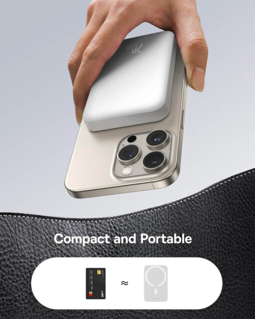 Baseus Magnetic Mini Wireless Portable Charger - 6000mAh, Fast Charge, Compact Design - Starlight White - Image 7