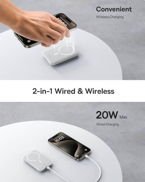 Baseus Magnetic Mini Wireless Portable Charger - 6000mAh, Fast Charge, Compact Design - Starlight White - Image 8