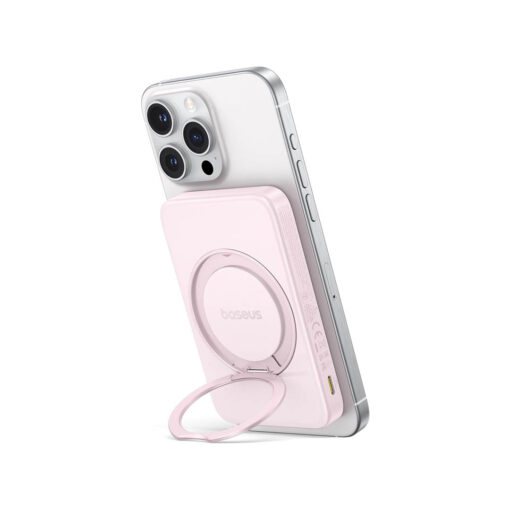 Baseus PicoGo Qi2 5000mAh 15W Magnetic Wireless Power Bank - 20W PD with Rotatable Kickstand - Baby Pink