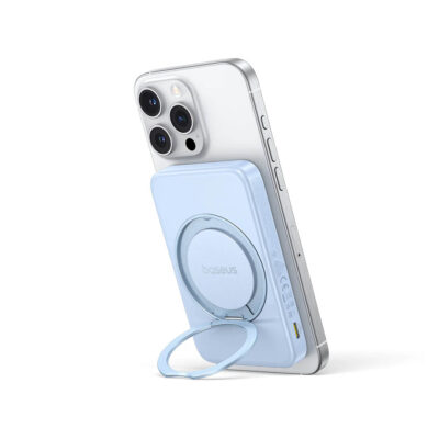 Baseus PicoGo Qi2 5000mAh 15W Magnetic Wireless Power Bank - 20W PD with Rotatable Kickstand - Galaxy Blue