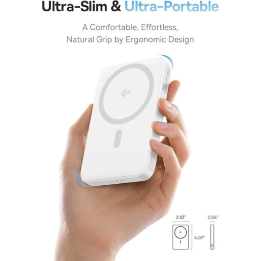 Baseus PicoGo Qi2 5000mAh 15W Magnetic Wireless Power Bank - 20W PD with Rotatable Kickstand - Moon White - Image 2