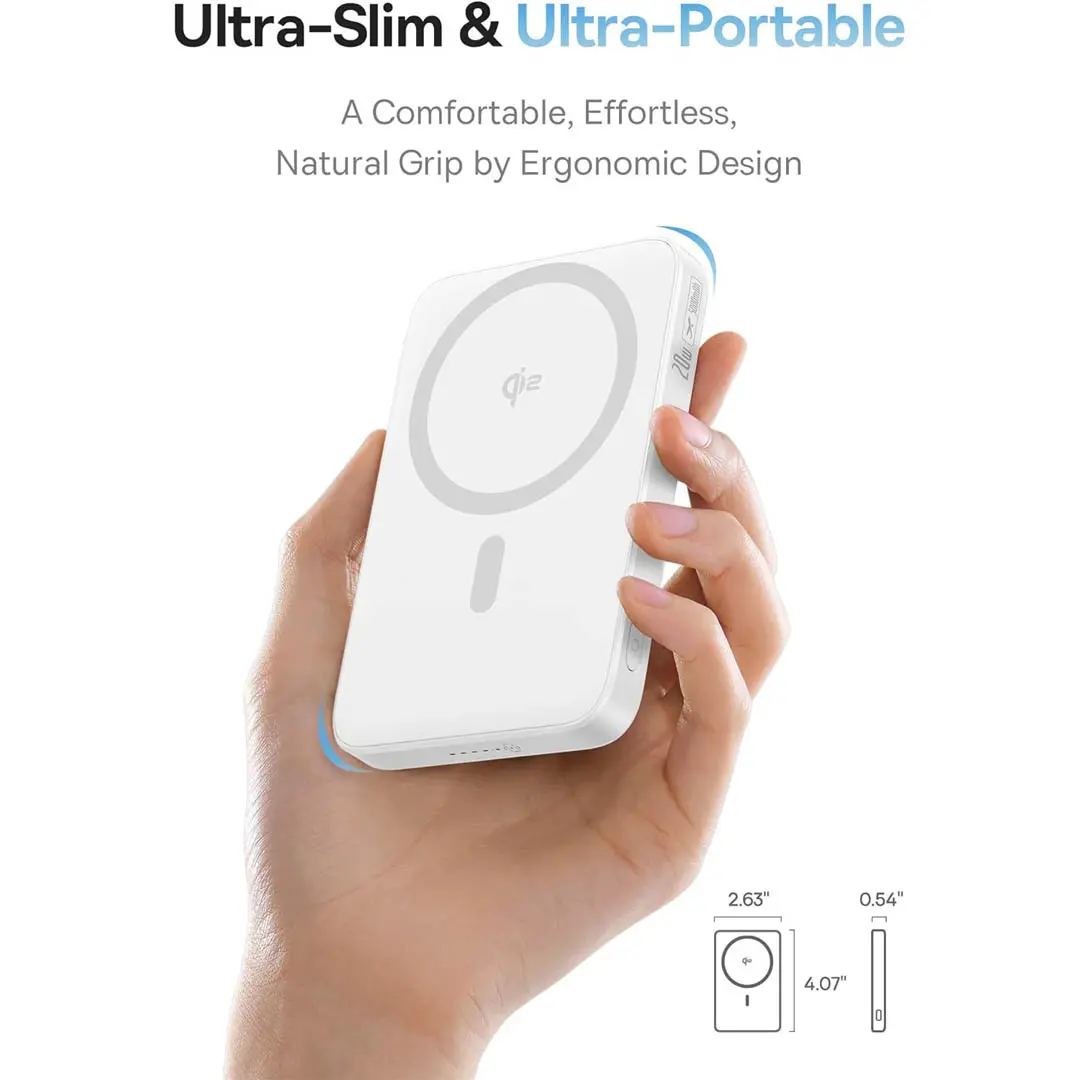 Baseus PicoGo Qi2 5000mAh Magnetic Wireless Power Bank 20W - Moon White - Image 2