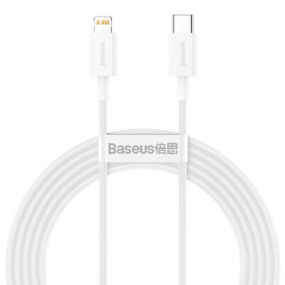Baseus Superior Series Type-C to Lightning Cable | 20W PD Fast Charge for iPhone/iPad, 480Mbps Data (2M, White)