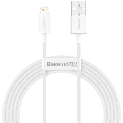 Baseus Superior Series USB-A to Lightning Cable | 2.4A Fast Charge for iPhone/iPad, 480Mbps Data (2M, White)