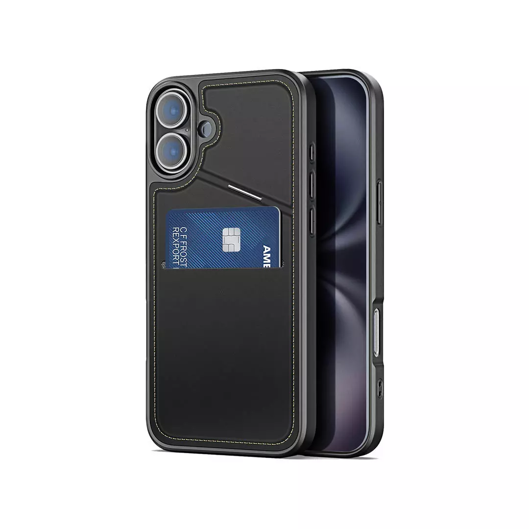 iPhone 16 Plus card holder back cover with stand black by Dux Ducis