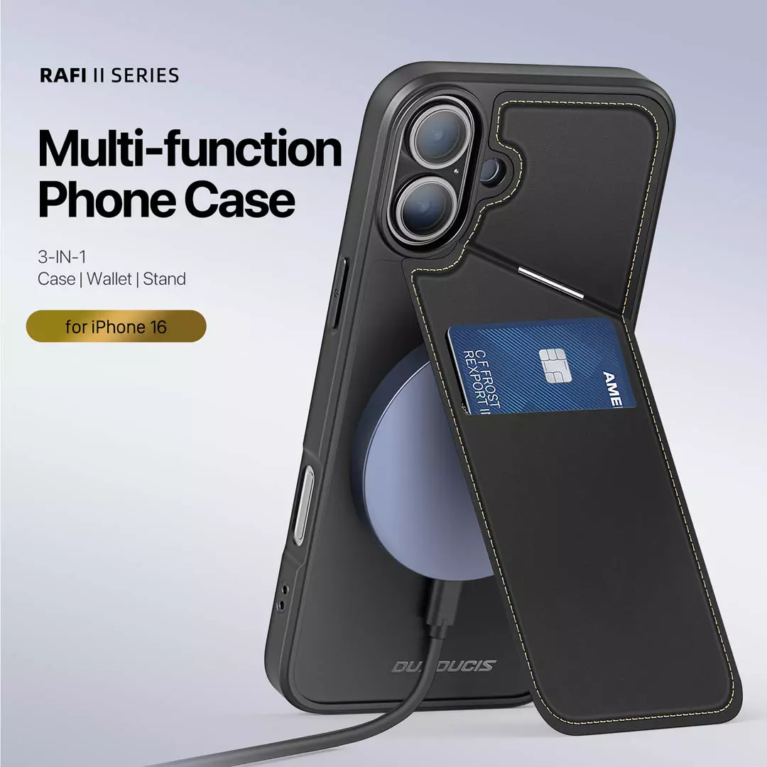 iPhone 16 Plus Card Holder Back Cover with Stand Black by Dux Ducis - Image 5