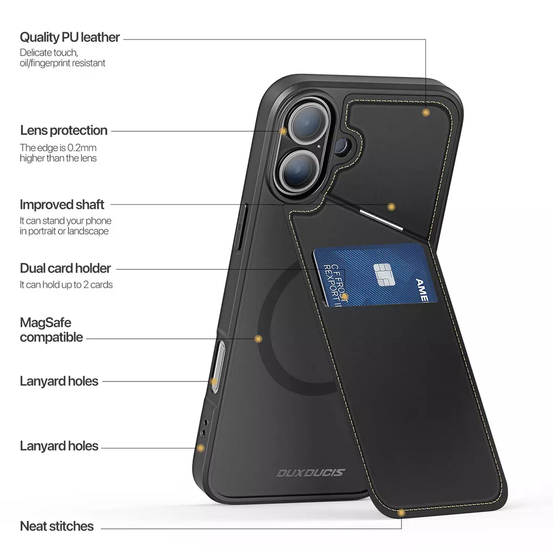 iPhone 16 Plus Card Holder Back Cover with Stand Black by Dux Ducis - Image 6