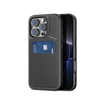 iPhone 16 Pro Max card holder back cover with stand black by Dux Ducis