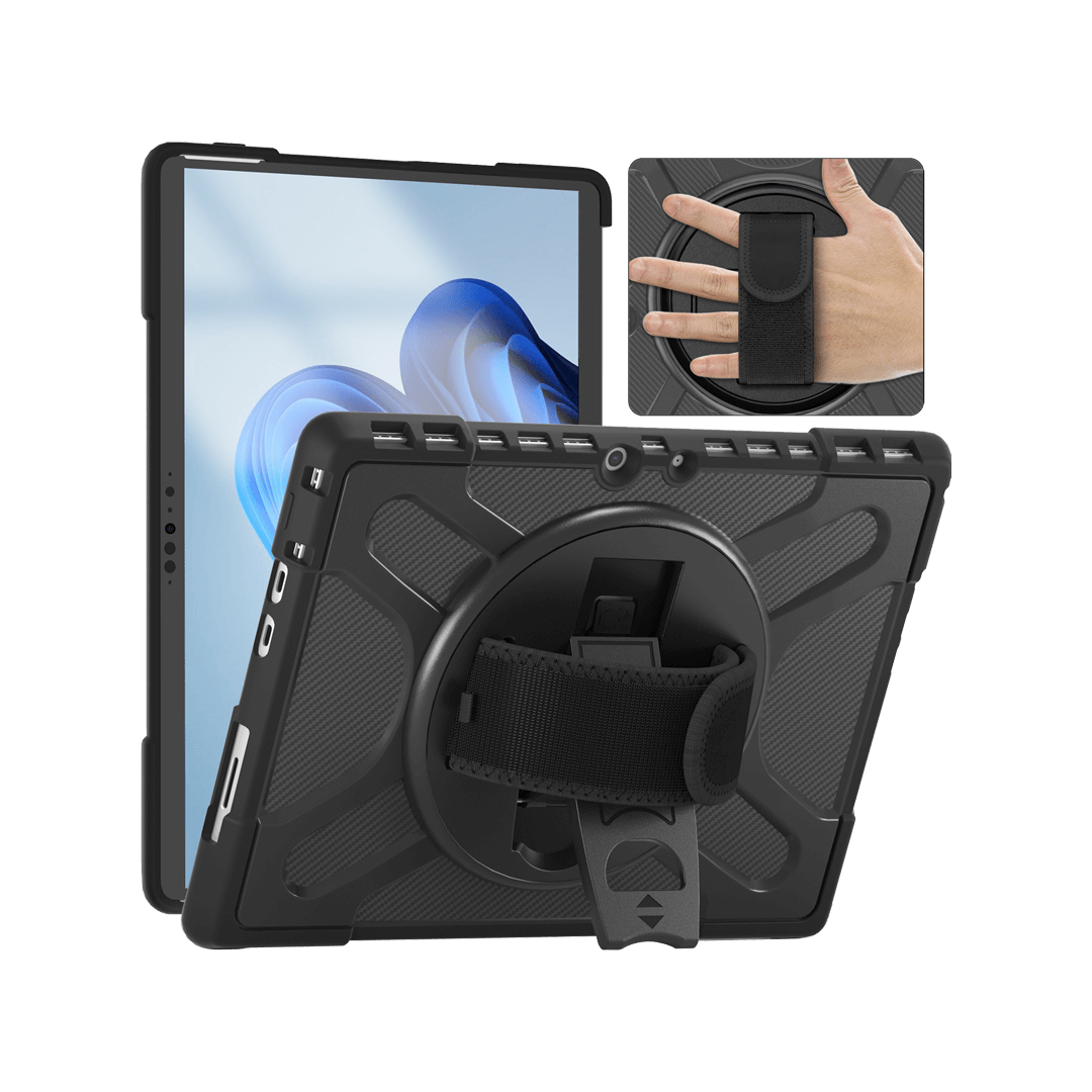 Microsoft Surface Pro 8 heavy duty case with rear kickstand hand strap and edge protection