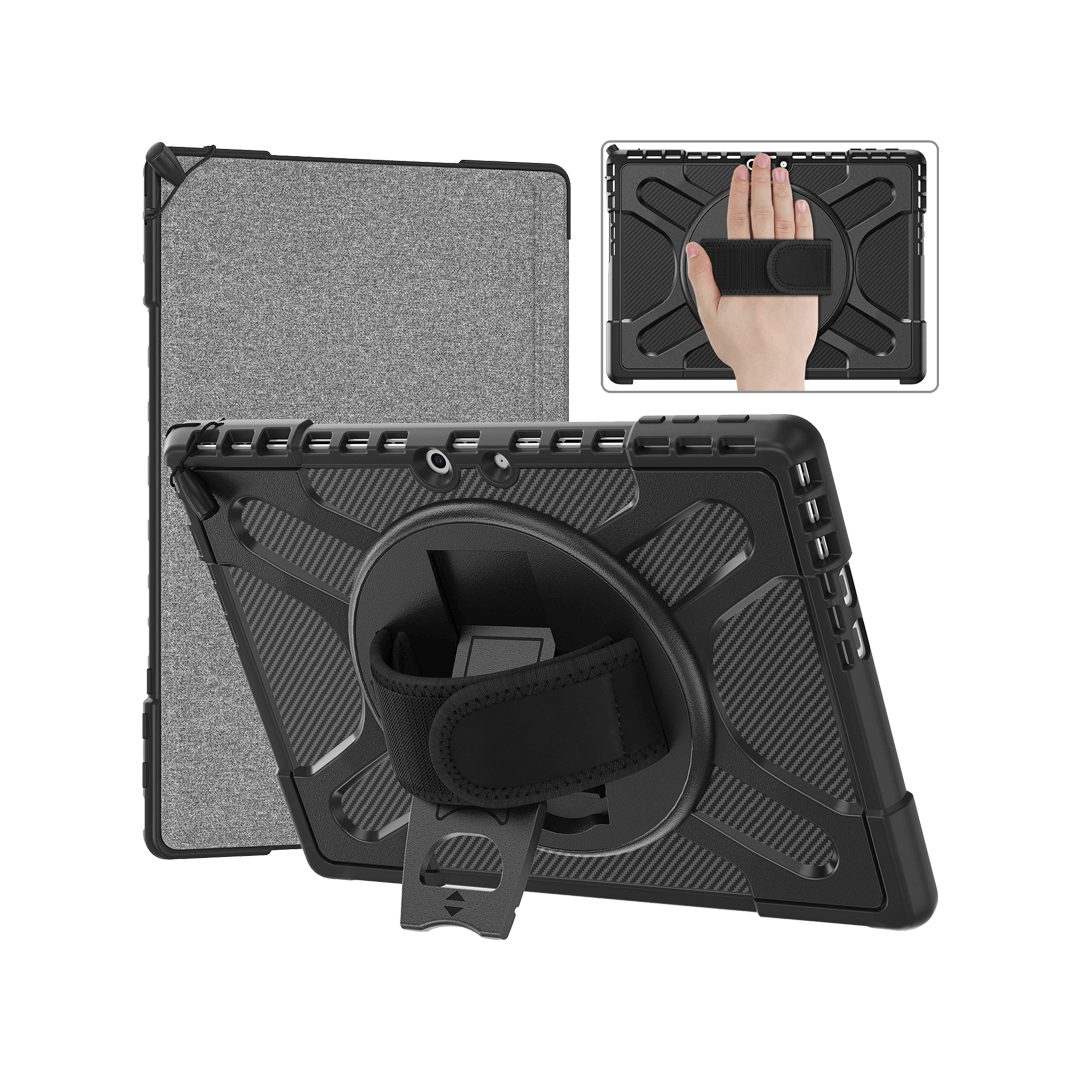 Microsoft Surface Pro 11 heavy duty case with rear kickstand hand strap and edge protection
