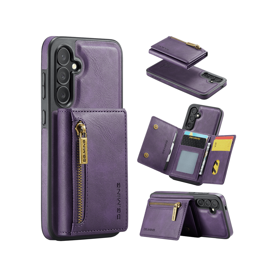 Samsung Galaxy S24 Plus wallet case purple DG.MING detachable RFID blocking kickstand
